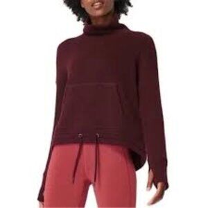 Sweaty Betty Restful Bouclé Funnel Neck Sweatshirt in Burgundy